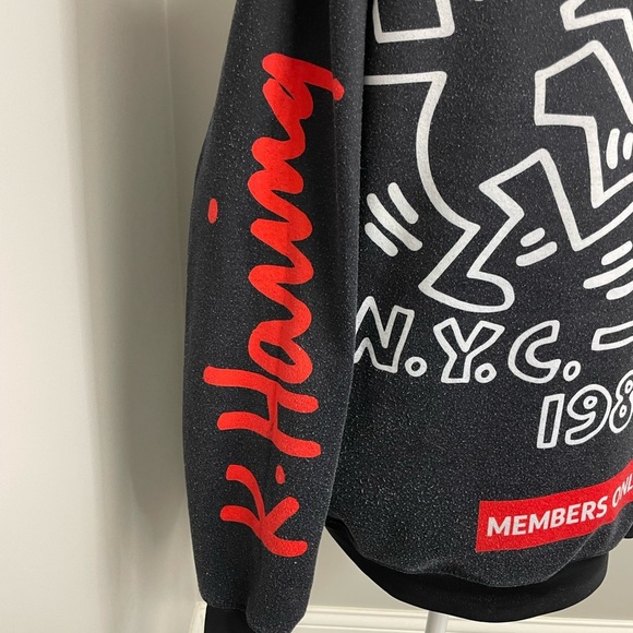 Keith Haring x Members Only Sweatshirt Hoodie Black White Size Medium - Picture 6 of 7
